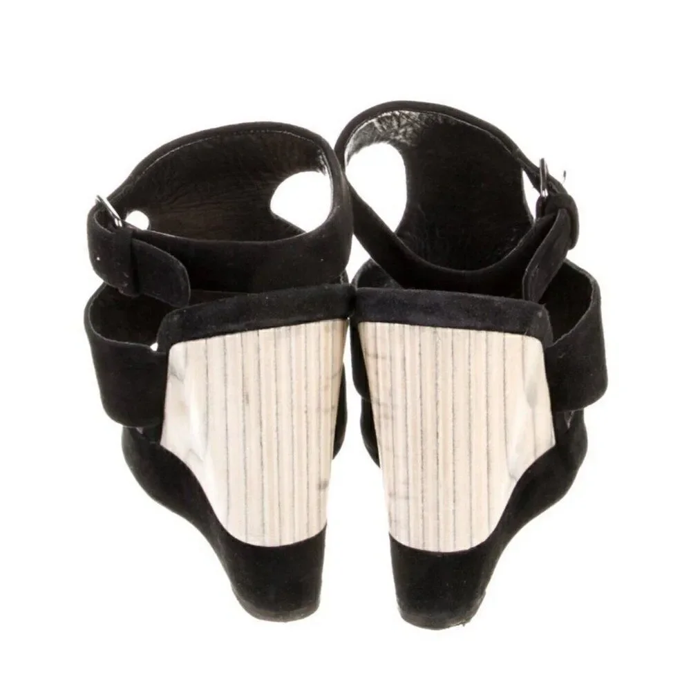 miu miu Authentic Black White Color Block Marble Wedge High Heels Sandals 7